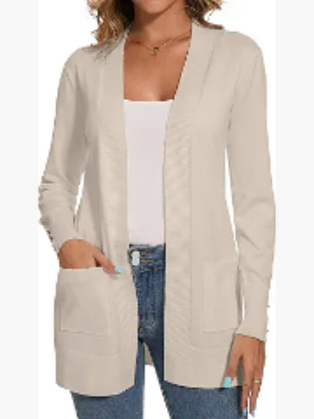 Dressy Knit Open Front Cardigan with Pockets Long Sleeve